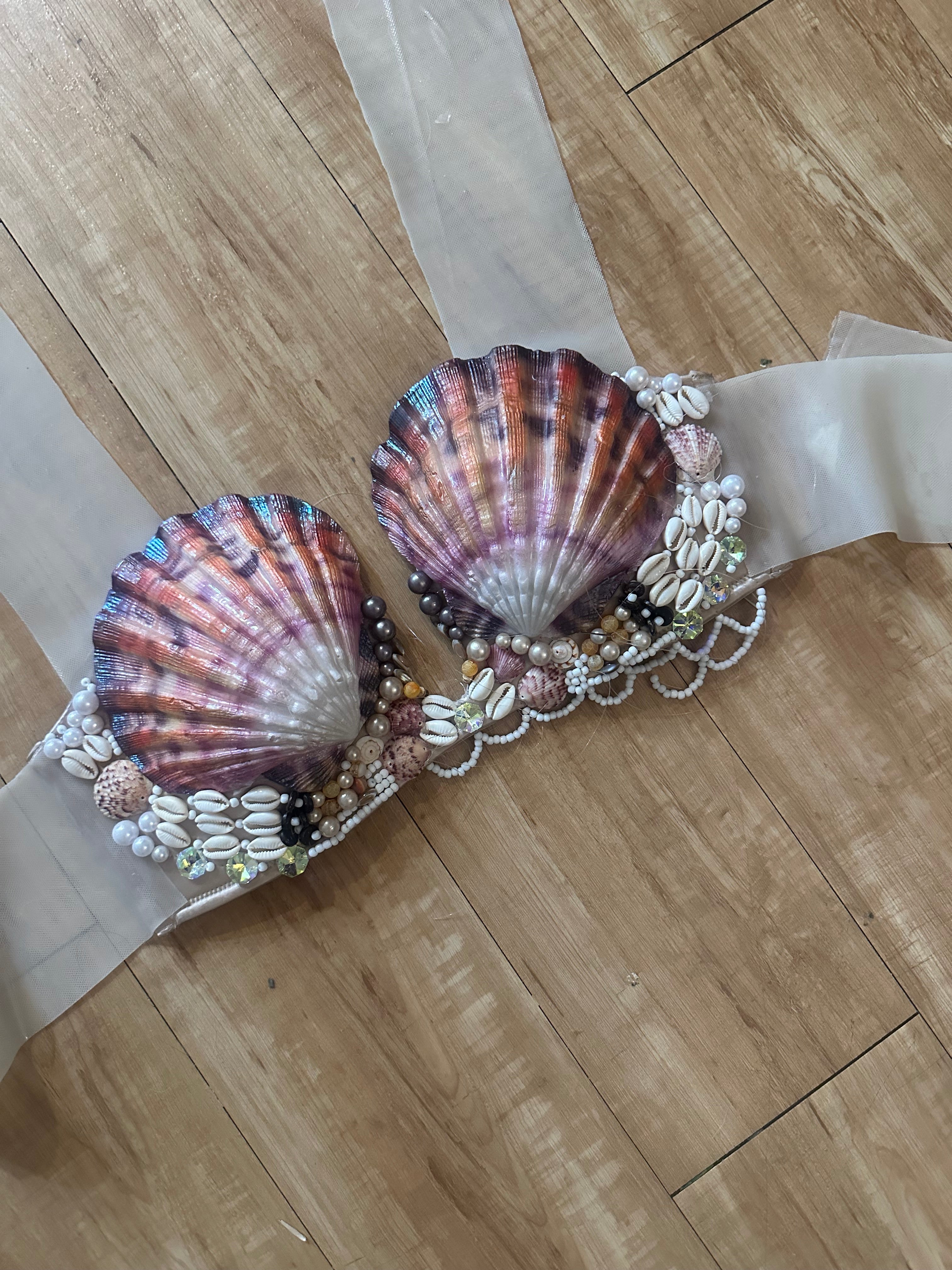 Shell & Beadwork Mermaid Top – Deep Plunge C Cup (Available for Reservation)