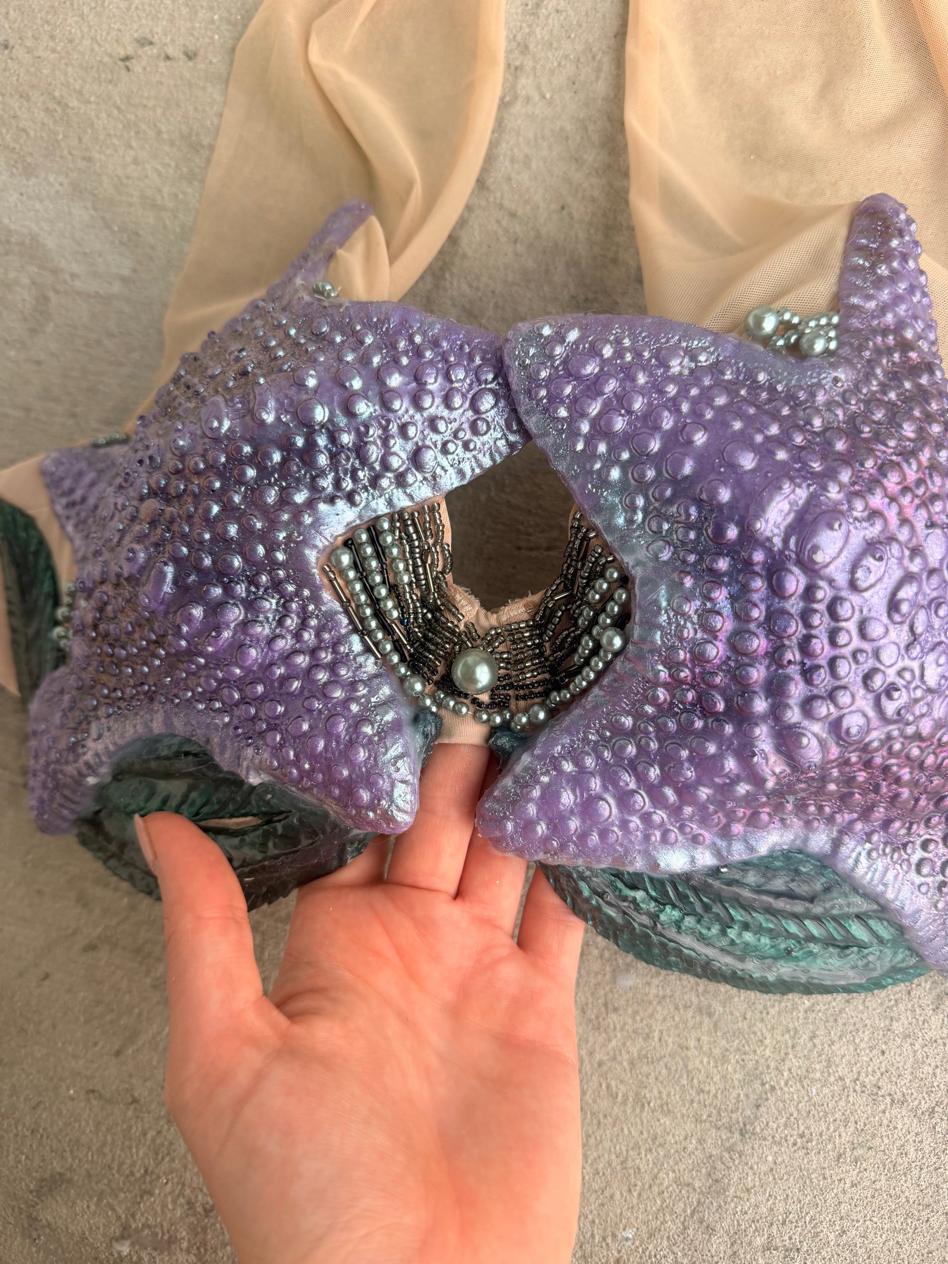 Purple Siren Starfish Mermaid Top – D Cup Premade D-ring band